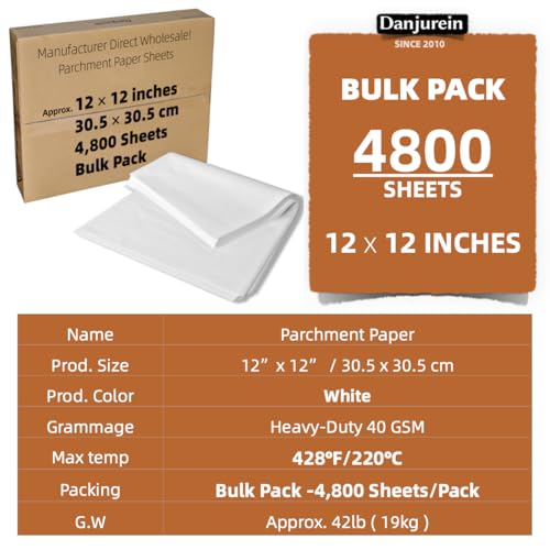 12x12-4800 Wholesale Sheets - Commercial Parchment Paper Squares - color: White, size: 12"x12" (30.5x30.5cm) - 4800 sheets