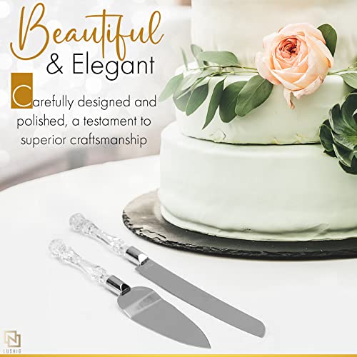 Cake Knife and Server Set, Cake Cutter and Pie Spatula,Stainless Steel Blade Faux Crystal Handle Wedding Cake Cutting Set, Silver Knife Set for Party, Birthday, and Anniversary (Clear Silver) - color: Clear Silver