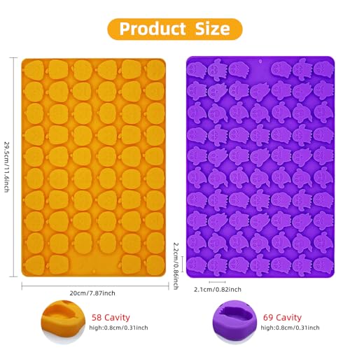 2 PCS Halloween Silicone Molds, Mini Pumpkin & Ghost, 58+69 Cavities, Orange - style: Mini Pumpkin+Ghost