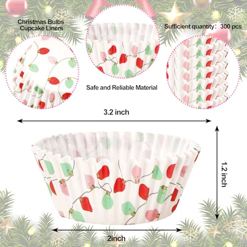 Whaline 300Pcs Christmas Bulb Paper Baking Cups Colorful Xmas Bulbs Cupcake Muffin Liners 2 x 1.2 Inch Winter Holiday Cake Candy Cup Paper Wrappers for Xmas Wedding Birthday Baby Shower Party - style: Christmas Bulb
