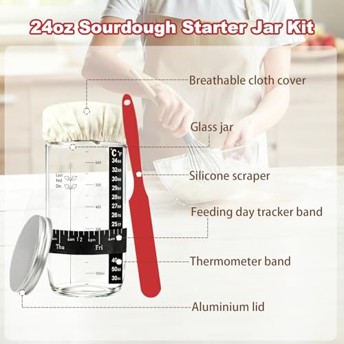 Sourdough Starter Kit with Warmer, Banneton Bread Proofing Basket and Jar