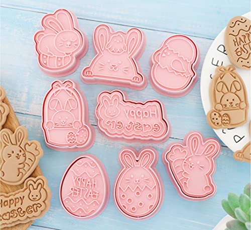 8-Piece Cute Easter Rabbit Cookie Cutters Set - Plastic Easter Egg Cookie Mould Press - Baking Kitchen Tools - color: Easter B