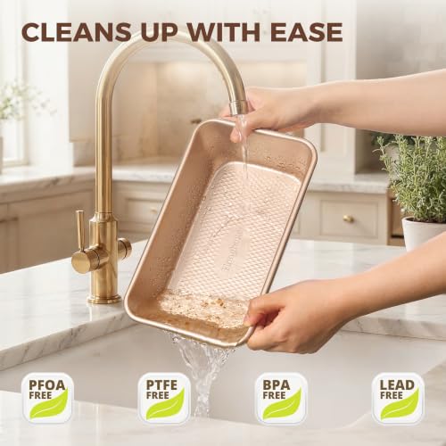 HONGBAKE 9x5 Inch Loaf Pans, Nonstick Bread Pans for Homemade Baking, 3PCS - color: Champagne Gold, size: 9 x 5 x 2.56"