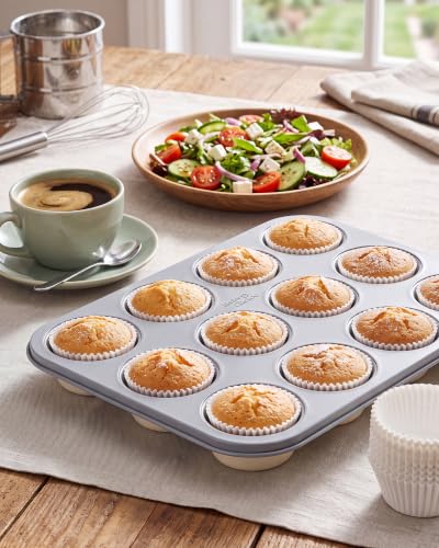 Bake Choice Muffin Pan for Baking, Standard Cupcake Pan, Cream Gray