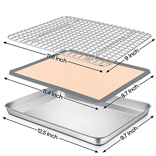 P&P CHEF 12.5 x 9.7 x 1 Inch Toaster Oven Pan Tray with Rack and Mat - 3Pcs - size: 12.5 x 9.7 x 1 Inch