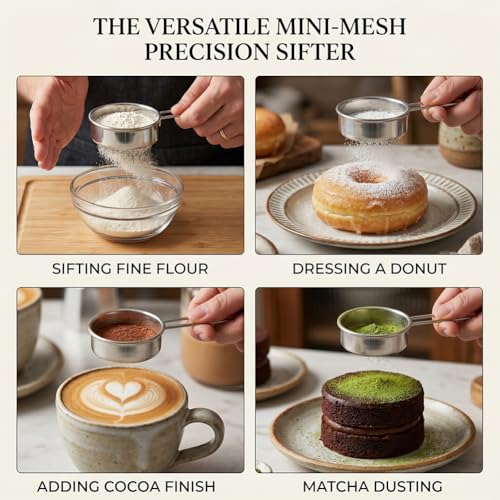 1Pc Stainless Steel Mini Powder Shaker, Handheld Fine Mesh Sifter for Powdered Sugar, Cocoa Powder and Baking Flour Use