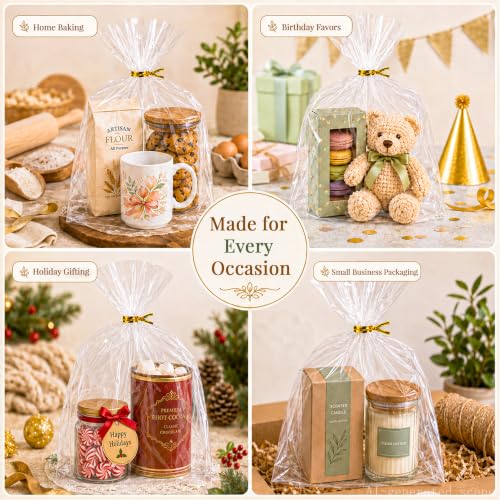 Joyclub Clear Cellophane Gift Bags 100 Pack 10 x 14 in Treat Bags with Ties - color: 10*14IN