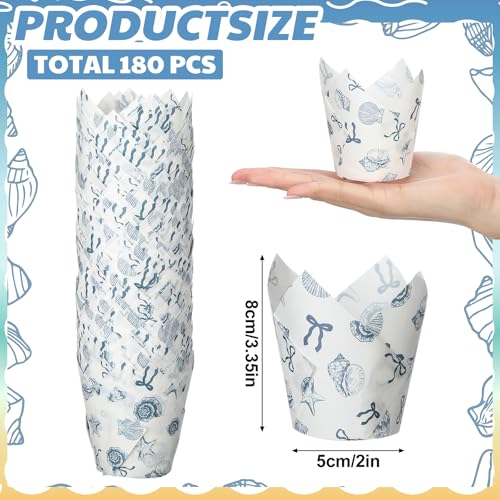 200 Pcs Blue Coastal Tulip Cupcake Liners, Ocean Shell Starfish