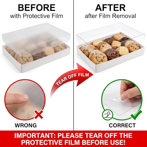 Tebery 50 Pack Cookies Boxes with Full Clear Window, 9 1/2" x 6" x 1 1/4" Pastry Bakery Box, Macaron Treat Packaging Boxes for Wedding, Party, Take Out Container for Chocolate, Donuts, Muffin, Dessert