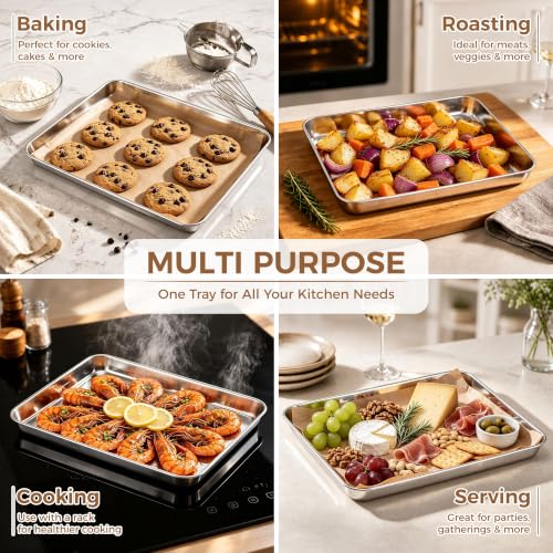 E-far Stainless Steel Baking Sheet 4 Pack, 9"x13" Cookie Sheets for Baking - size: 12.4"x9.7"