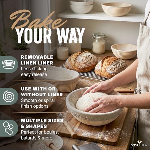 Vollum Banneton Bread Proofing Basket with Liner – Rectangular Brotform - size: 12.25" x 6" x 3.5"H, style: Rectangular