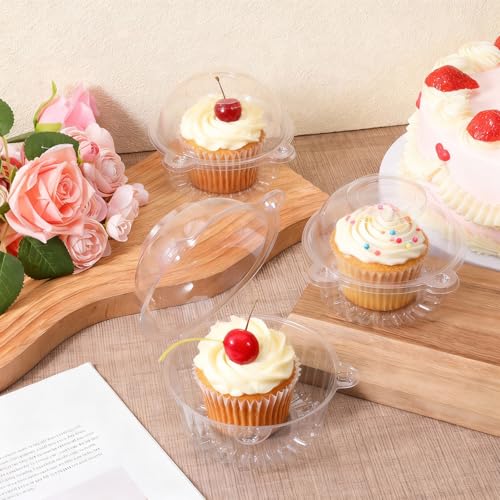 200 Pack Individual Cupcake Holders Plastic Cupcake Containers Clear Disposable Cake Carriers Single Muffin Containers with Dome Lids for Dessert Cheesecake Pastries
