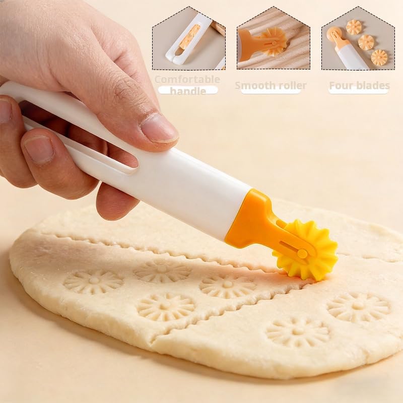 4-in-1 Pastry Wheel Cutter Set, Interchangeable Dough Roller Cutter with 4 Decorative Wheels, PP Pie Crust Cutter for Ravioli, Cookies, Fondant, Pizza Dough and Baking, Gift Box Pack