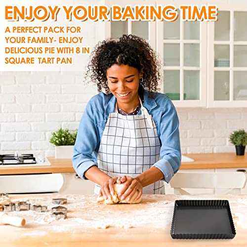 Square Pie Pan Nonstick Tart Pan With Removable Bottom Heavy Duty Carbon Steel Fluted Quiche Pan Tart Mold for Baking Mousse Cakes Dessert,8.2 x 1-Inch - size: 8.2" X 8.2" X 1" (Removable Bottom)