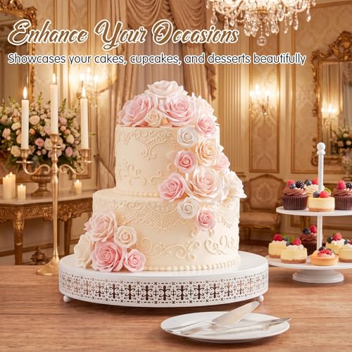 Wenqik White Metal Cake Stand 20 Inch with Cutting & Spatula - color: White, size: 20 Inch
