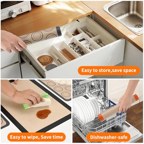 Luckyiren 2-Pack Silicone Baking Mats – Non-Stick Reusable Oven Liners for Half Sheet Pans (16.54" x 11.62"), BPA-Free Silicone, Easy to Clean, for Cookies, Roasted Veggies, Pizza & More - color: Black/Beige, 0.4mm
