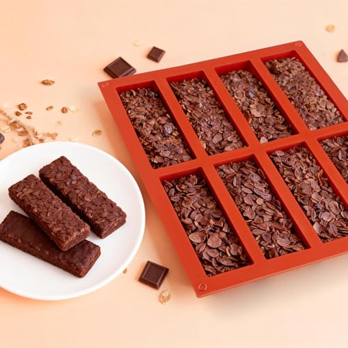 3Pcs Silicone Granola Bar Mold, 8-Cavity Rectangle Protein Bar Mold Silicone Baking Molds for Protein Bar, Non-stick Candy Chocolate Bar Mold for Chocolate Bars,Butter, Cereal, Energy Bars