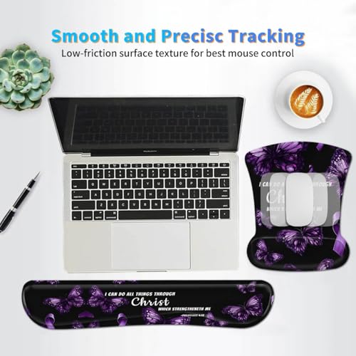 3-in-1 Ergonomic Memory Foam Keyboard Wrist Rest Pad Set, Purple Butterfly - color: 011qj