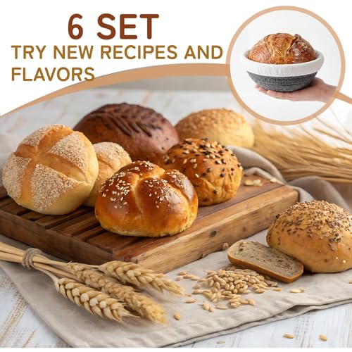 6 Set Mini Banneton Basket for Sourdough Bread Proofing, Blue Gray - color: Blue Gray, size: 5.5 x 2.36 Inches