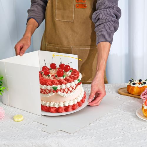 Moretoes 10 Sets Cake Boxes with Boards, 10x10x8 Inches Tall Bakery Boxes - size: 10*10*8in