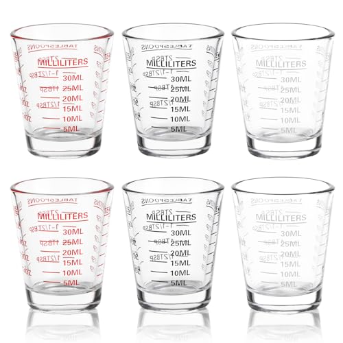Shot Glass Measuring Cup Set, 6 Pack Espresso Shot Glasses (Mixed Colors) - color: 6 Pack-2White+2Red+2Black