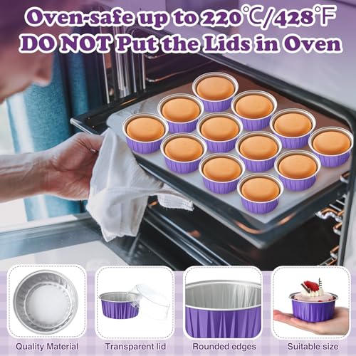 200 Pack Aluminum Cupcake Liners with Lids,Purple,Plain - color: Purple, style: Plain
