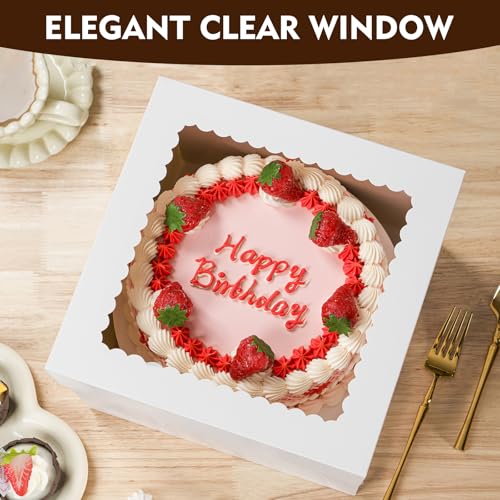 Cake Boxes 10 Inch, Tall Cake Box with Window, Large Cake Carrier