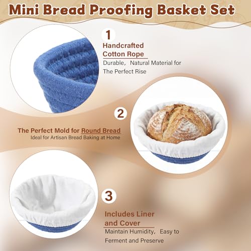 6 Set Mini Banneton Basket for Sourdough Bread Proofing, Blue - color: Blue, size: 5.5 x 2.36 Inches