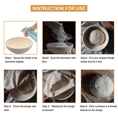 Banneton Bread Proofing Basket - Banneton Basket Set of 2 Pack 10 inch Round Sourdough Proofing Basket with Liner - Handmade Rattan Proofing Rising Bowl for Artisan Bread Making Baking Supplies