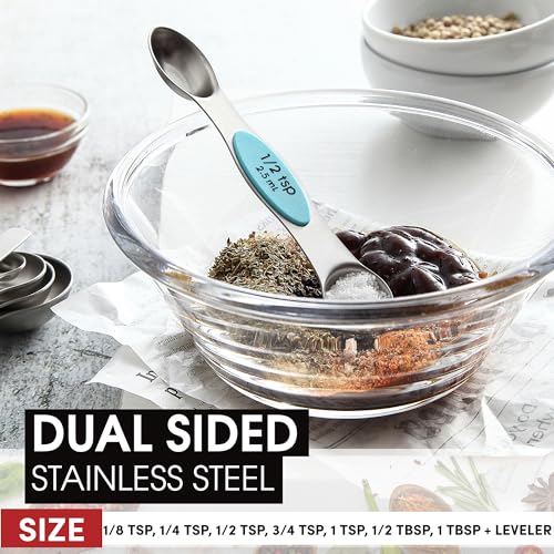 Spring Chef Stainless Steel 8 Magnetic Measuring Spoons, 2 Pack, Aqua Sky - color: Blue (Aqua Sky), size: 2-Pack