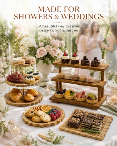 Wooden Dessert Table Display Set, 6-Piece Cake and Cupcake Stand Combo