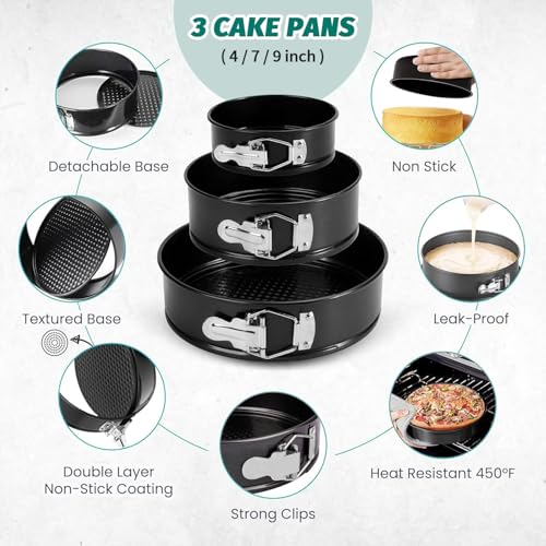 SHIKORI Springform Pan Set, Nonstick 3pcs (4-7-9 in) Springform Pans