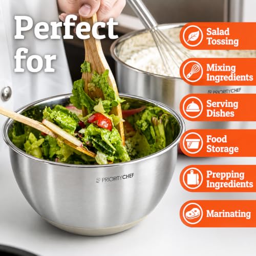 Priority Chef Premium Mixing Bowls With Lids Set, Airtight Lids, Thicker Stainless Steel, Non-Slip Base, 5 Nesting Steel Bowls for Kitchen, Large Prep Metal Bowl Set 1.5/2/3/4/5 Qt, Latte - color: Latte