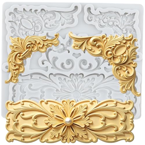 Baroque Corner Silicone Scroll Flower Relief Lace Fondant Mold - color: Style G