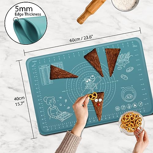 Silicone Pastry Mat 24" x 16" Extra Thick Non Stick Baking Mat with Measurements and Edge Heightening, Food Grade Silicone Rolling Mat for Pastry, Bread, Cookies, Pizza, Fondant, Pasta - color: Indigo, size: 24"L x 16"W
