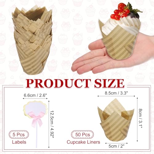 uxcell 50Pcs Tulip Cupcake Liners with 5Pcs Cheese Markers Muffins Liners - color: Natural