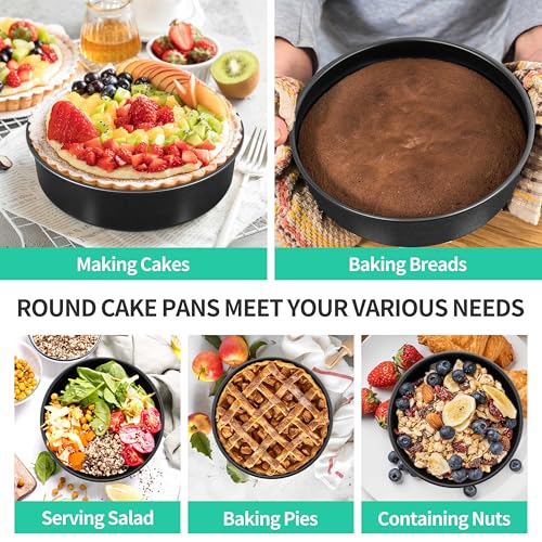 P&P CHEF 9.5 Inch Cake Pan, Stainless Steel Round Cake Pans, Black & 4 Pcs - color: Black, size: 9.5 Inch