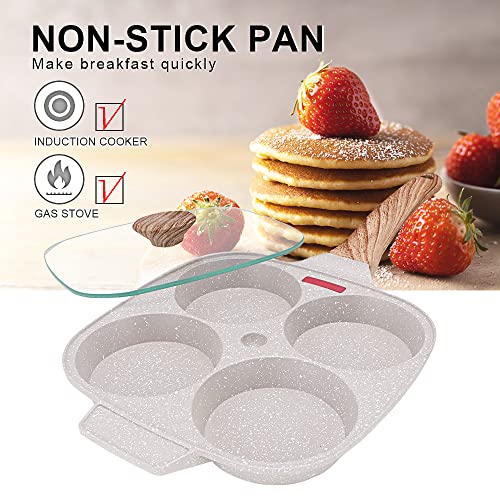 Egg Pan, Egg Frying Pan with Lid Nonstick 4 Cups Pancake Pan Fried Egg Pan for Breakfast, Gas Stove & Induction Compatible (White) - color: White, size: + lid