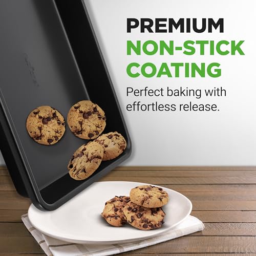 NutriChef 2-Piece Non-Stick Black Cookie Sheets - Versatile & Durable Non-Toxic Carbon Steel Bakeware Sets, Stackable Baking Tray for Cookies, Brownies, Jelly rolls - Oven Safe & Easy Clean - color: Black