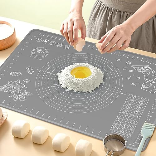 Silicone Pastry Mat 28" x 20" Extra Thick Non Stick Baking Mat with Measurements and Edge Heightening, Food Grade Silicone Rolling Mat for Pastry, Bread, Cookies, Pizza, Fondant, Pasta - color: Dark Gray, size: 28"L x 20"W