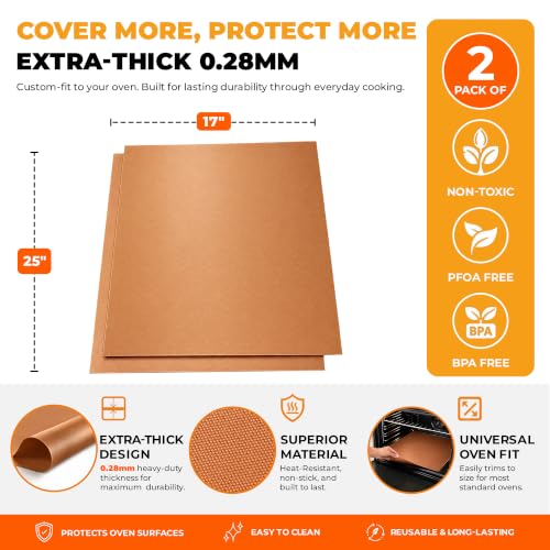 Oven Liners for Bottom of Oven - 17"x 25" Large Heavy Duty Non-Stick 2 Pack - color: Copper, size: 2 Pack (17" x 25")