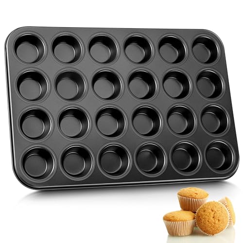 E-far Mini Muffin Pan, 24-Cup Nonstick Carbon Steel Cupcake Pan for Baking - size: 24-Cup