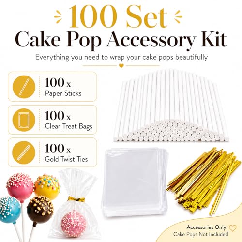 JINZORE Cake Pop Sticks and Wrappers Kit 300-Piece, Cake Pop Supplies - size: 1 Ounce (Pack of 300)