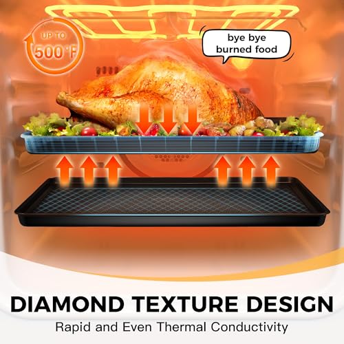 Cookie Sheets for Baking Nonstick - HONGBAKE Baking Sheet Pan Set of 3, Half/Quarter/Jelly Roll Pan for Oven with Diamond Texture Pattern, 57% Thicker Carbon Steel Cookie Trays, Dark Grey - color: Dark Gray (Carbon Steel)