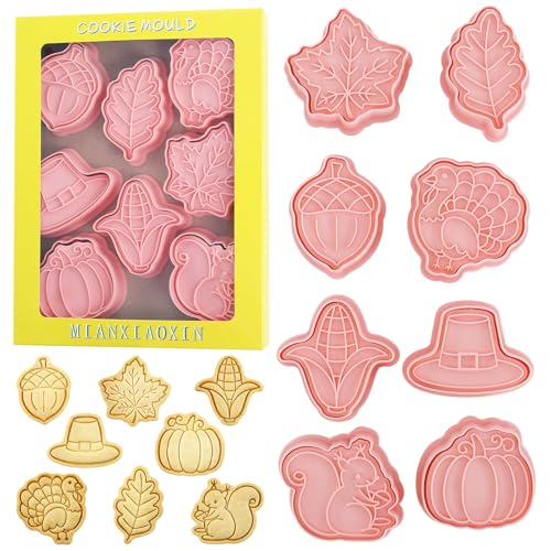 8Pcs Thanksgiving Cookie Cutters Turkey Pumpkin Leaf Acorn Fall Baking Set - color: Thanksgiving