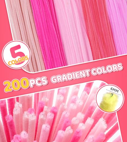 IOOLEEM Pink Pipe Cleaners,200pcs in 5 Colors - color: Pink, size: 200 Count