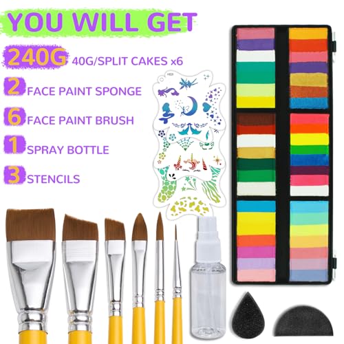 Face Painting Kit, 240g Split Cake Face Paint, Water Activated