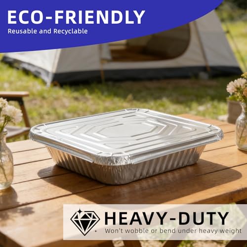 MARLCOA 9x13 Aluminum Pans with Lids (25 Pack) - Disposable Foil Half Pans - size: 25 Pack with Lids