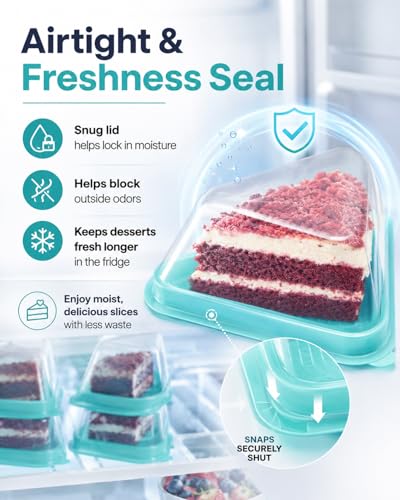 50 Pack Cake Slice Containers with Pink Base & Clear Lids - Disposable Triangle Cheesecake Boxes for Pie, Dessert, Pastry - Individual Plastic Slice Holders with Stickers (Green) - color: Green
