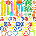 Dough Tools 55 PCS Dough Play Tools Set for Kids, Plastic Alphabet Numbers Shapes Cutters, Rollers, Scissors - style: 55 pcs